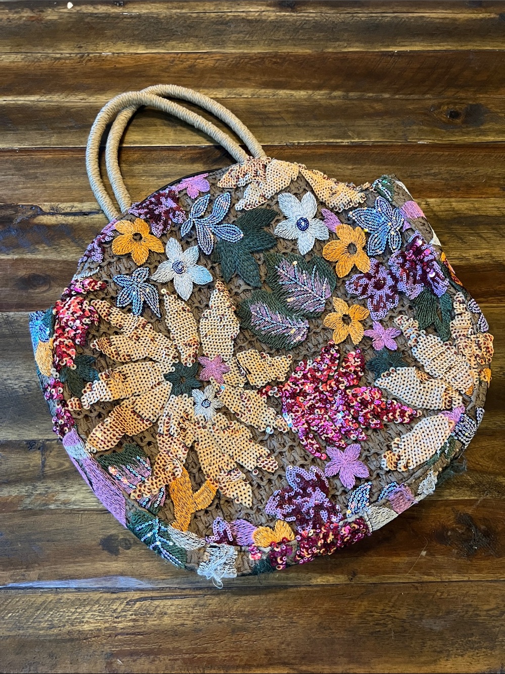 Vibrant Woven Handbag with lace and floral embroidery
